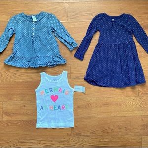 GIRLS BUNDLE Three Girls Items (Long Sleeve Dress and Shirt and Tank Top)- 2T